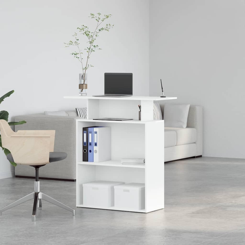 Amazon | vidaXL 受付デスク ホワイト 100x40x104 cm エンジニアード